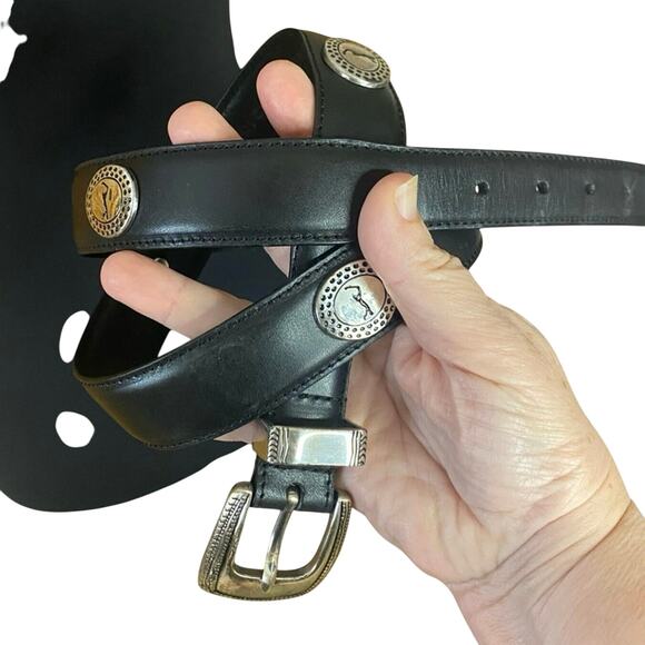 PGA Tour golf golfing Black Leather Belt with Silver golfer Accents size 33 - Picture 1 of 10
